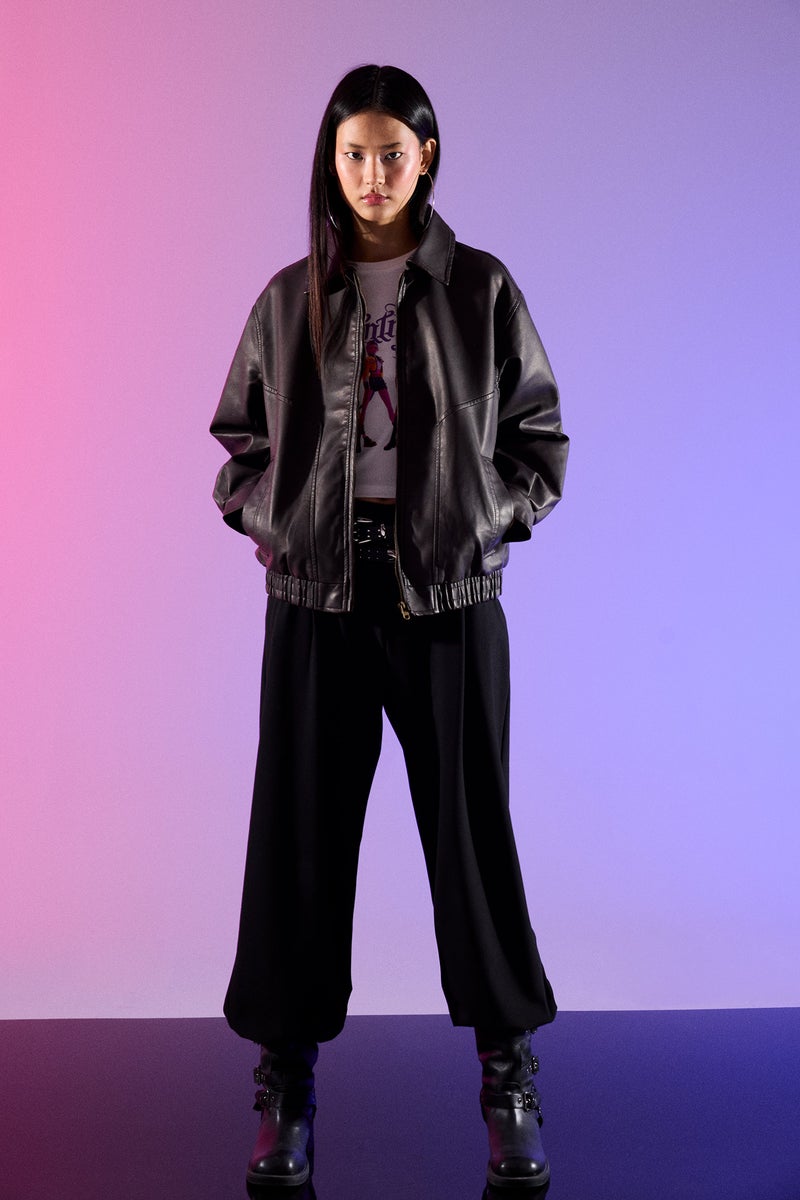 ديفاكتو جاكيت جلد صناعي داد فيت بياقة بولو - Image 2